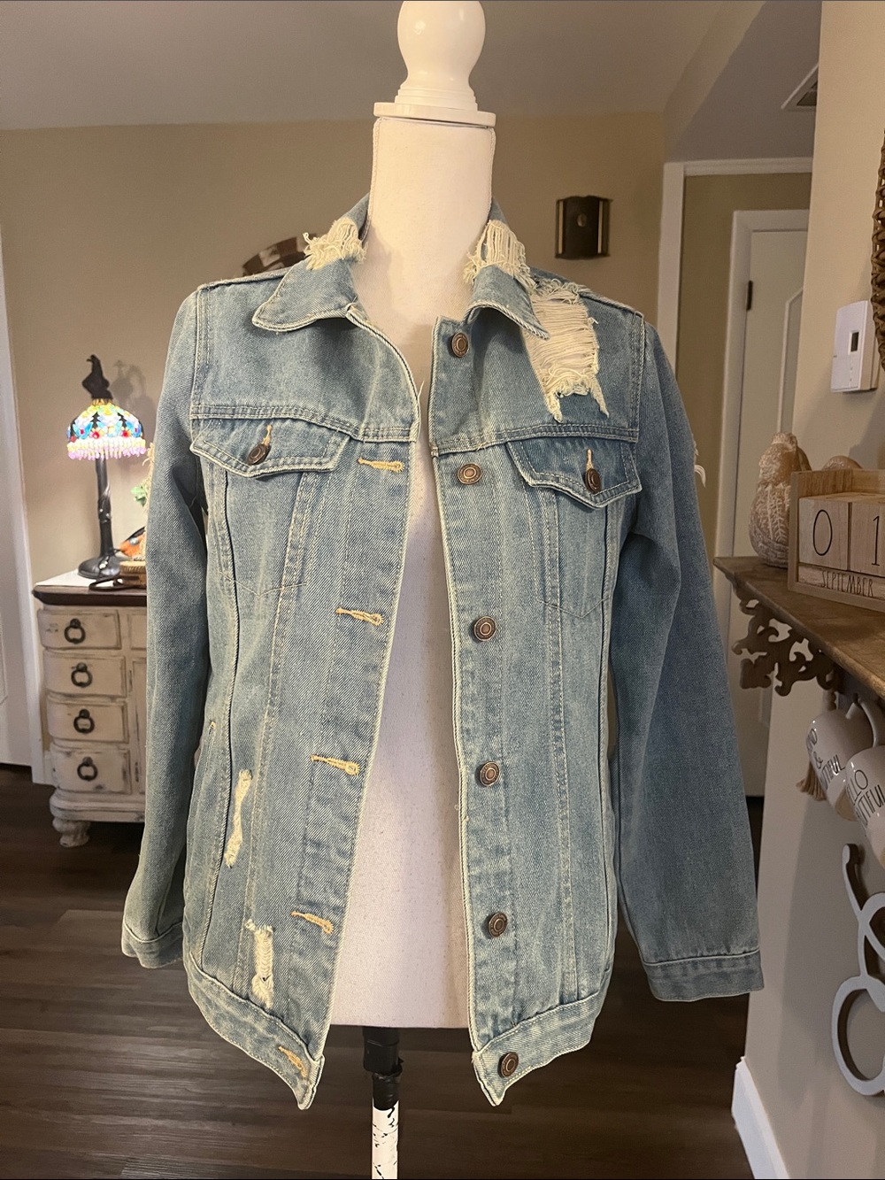 Thread & Supply Light Blue Distressed Denim Jacket